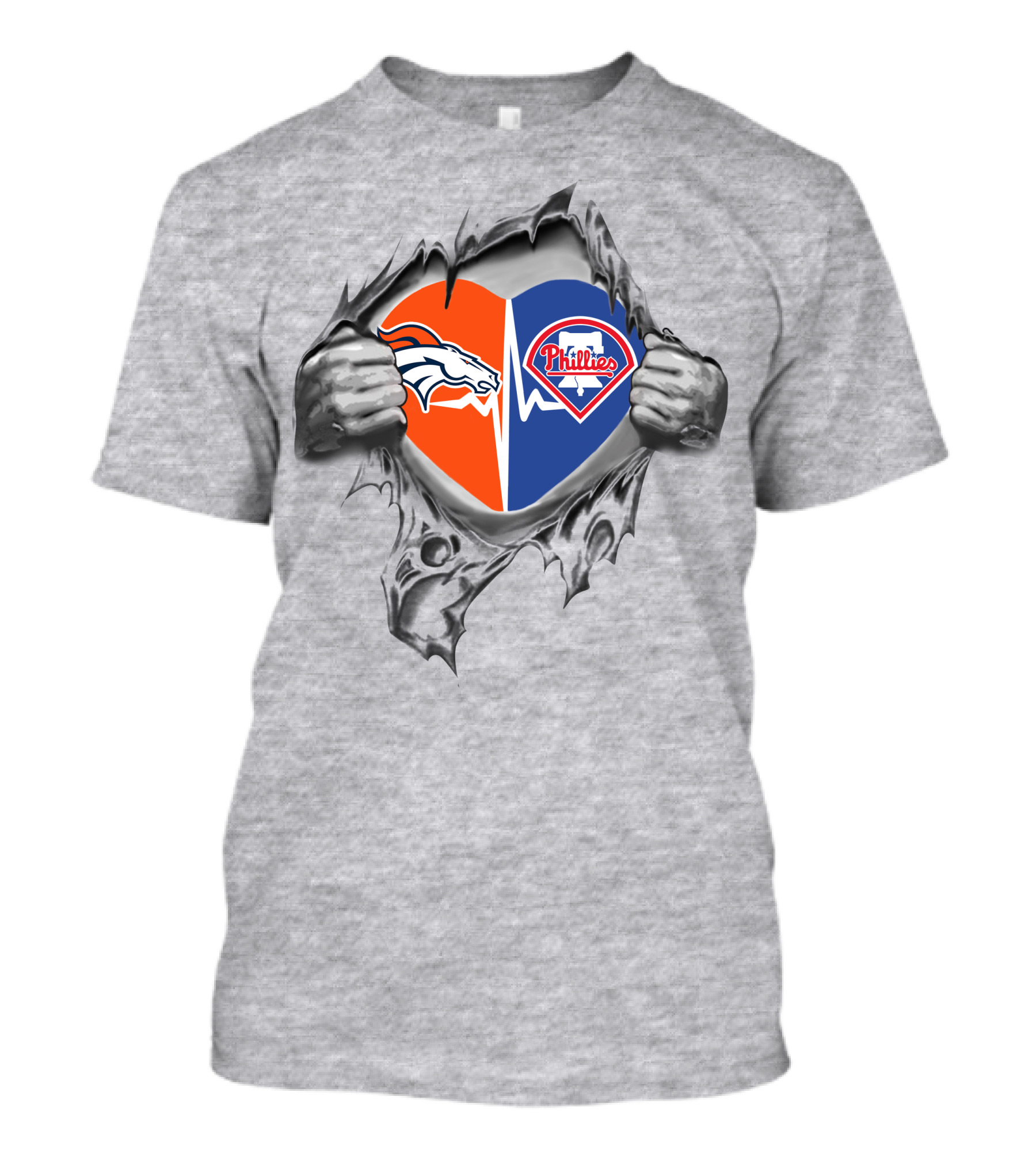 Broncos Phillies Heart Split Sports Fan T-Shirt