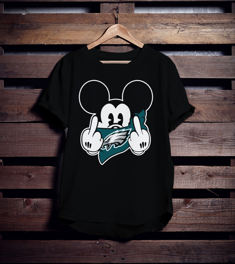 Mickey Mouse Eagles Logo Middle Finger T-Shirt