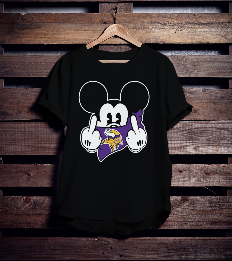 Vikings Mickey Mouse Middle Finger Gesture T-Shirt