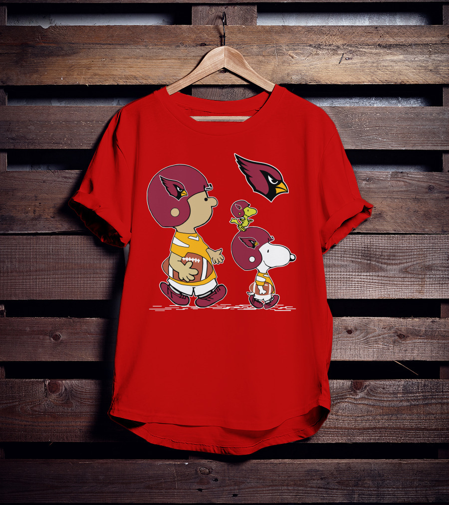 Cardinals Football Helmet Snoopy Woodstock Peanuts Characters T-Shirt