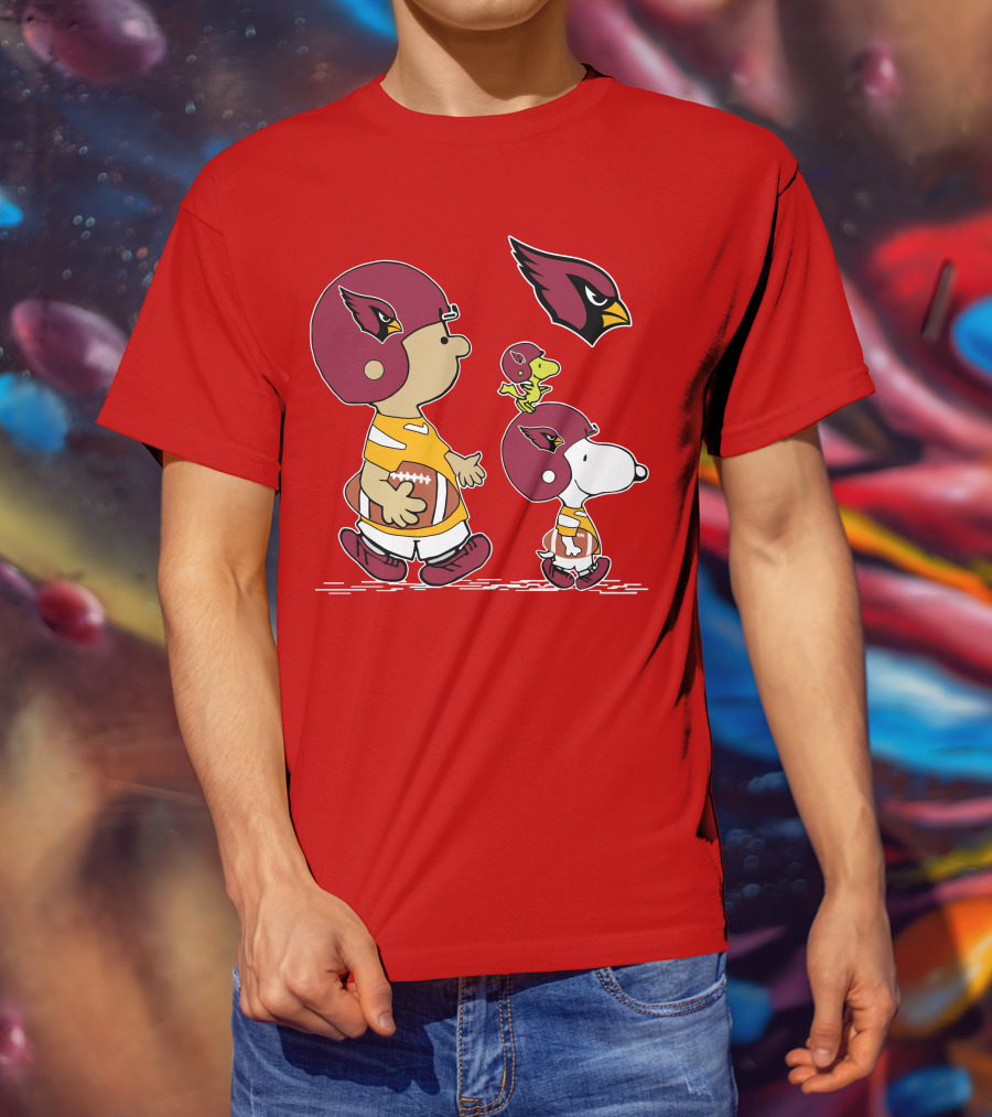 Cardinals Football Helmet Snoopy Woodstock Peanuts Characters T-Shirt