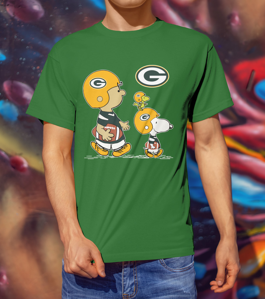 Packers Charlie Brown Snoopy Woodstock Football Helmet T-Shirt