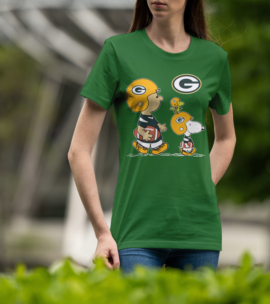 Packers Charlie Brown Snoopy Woodstock Football Helmet T-Shirt