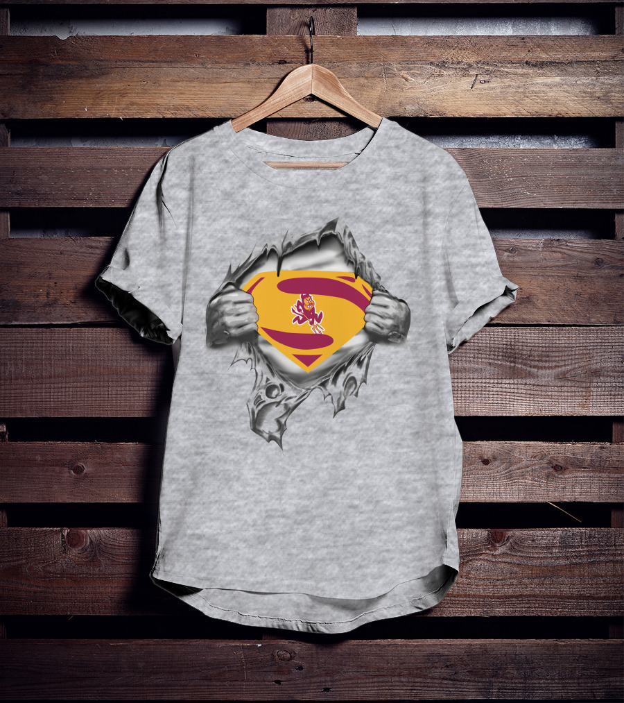 ASU Sparky Superman Logo Ripping Through T-Shirt