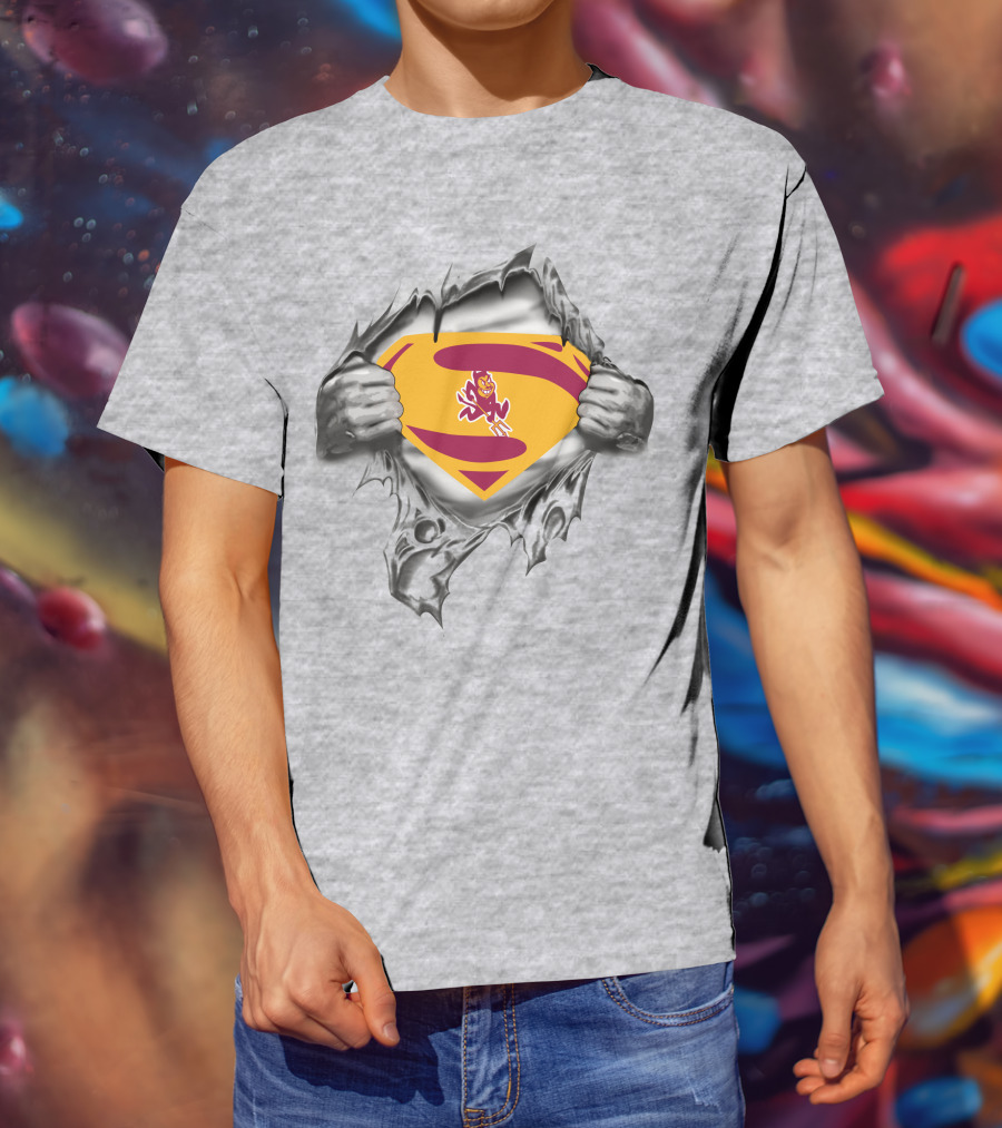 ASU Sparky Superman Logo Ripping Through T-Shirt