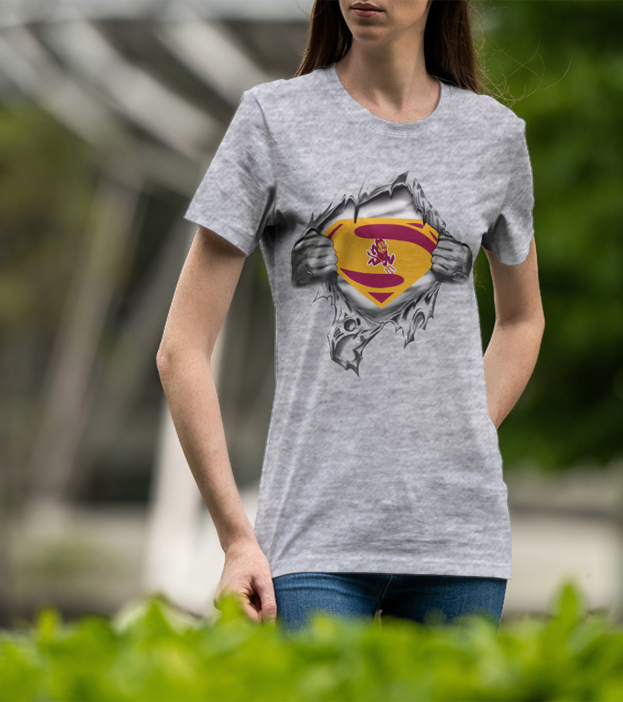 ASU Sparky Superman Logo Ripping Through T-Shirt