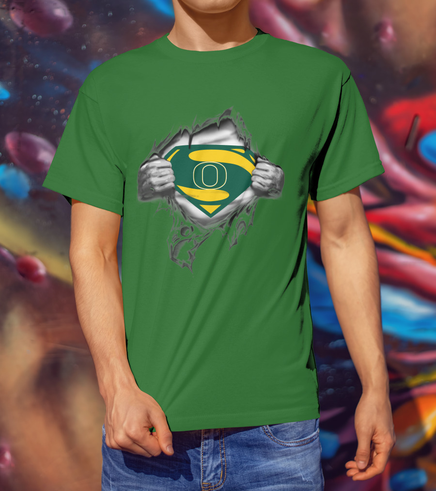 Oregon Ducks Superman Logo Emblem Breaking Through T-Shirt