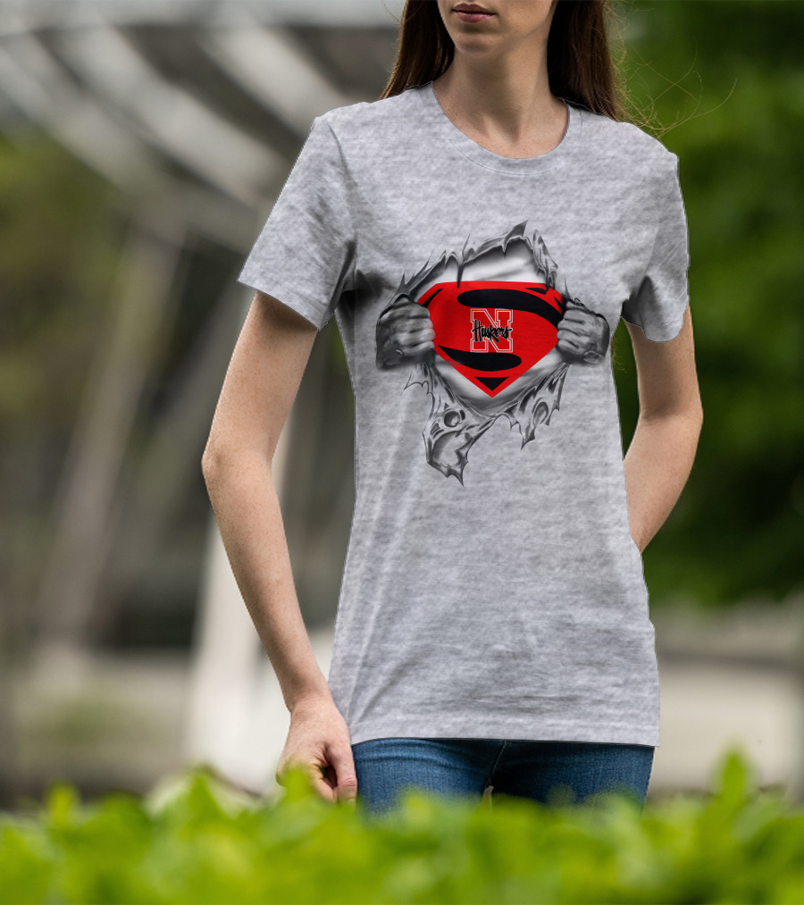 Huskers Nebraska Superman Logo Red Shield Tear-Out T-Shirt