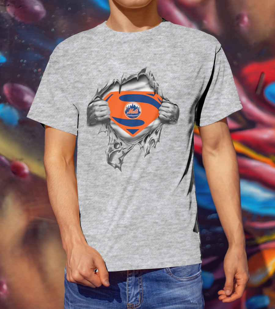 Mets Superman Inspired Logo With Ripped Shirt Effect T-Shirt