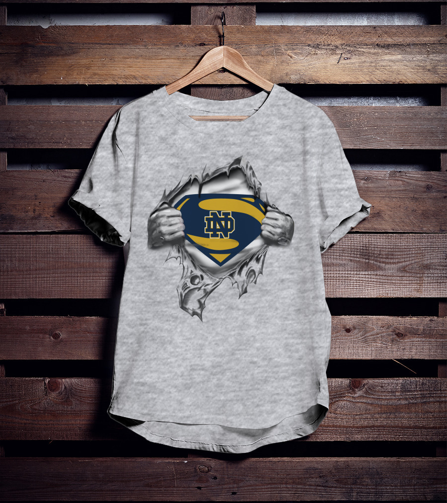 Notre Dame ND Superman Shield Under Ripped T-Shirt