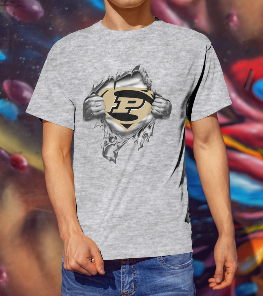 Purdue University Superhero Emblem Torn T-Shirt