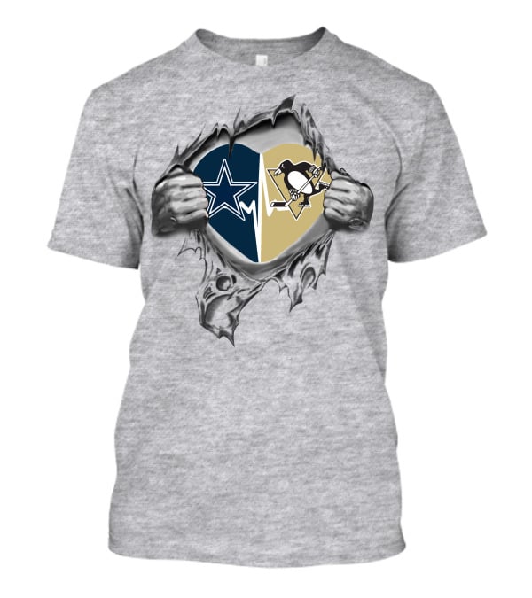 Cowboys Star Penguins Logo Heart Revealed In My Heart 65 Front T-Shirt