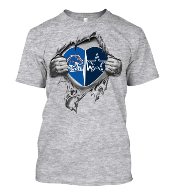 Boise State Broncos Dallas Cowboys Heart Torn Reveal T-Shirt