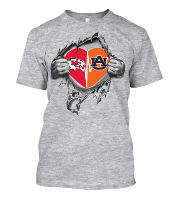 Kansas City Chiefs Auburn Tigers Heart Ripped Design Chiefs Its In My Heart T-Shirt