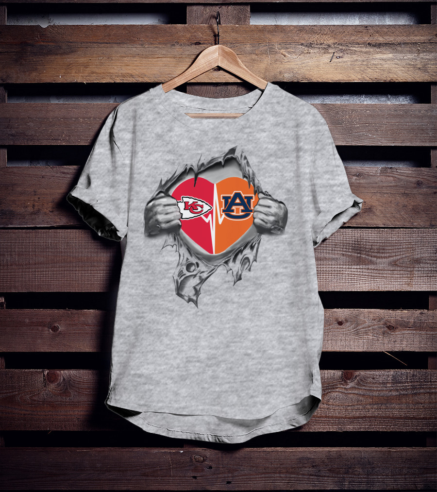 Kansas City Chiefs Auburn Tigers Heart Ripped Design Chiefs Its In My Heart T-Shirt
