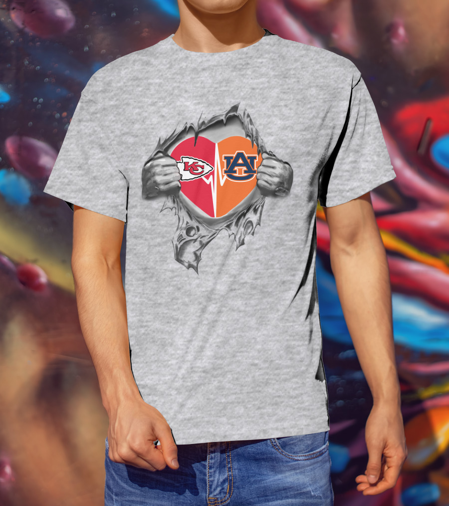 Kansas City Chiefs Auburn Tigers Heart Ripped Design Chiefs Its In My Heart T-Shirt
