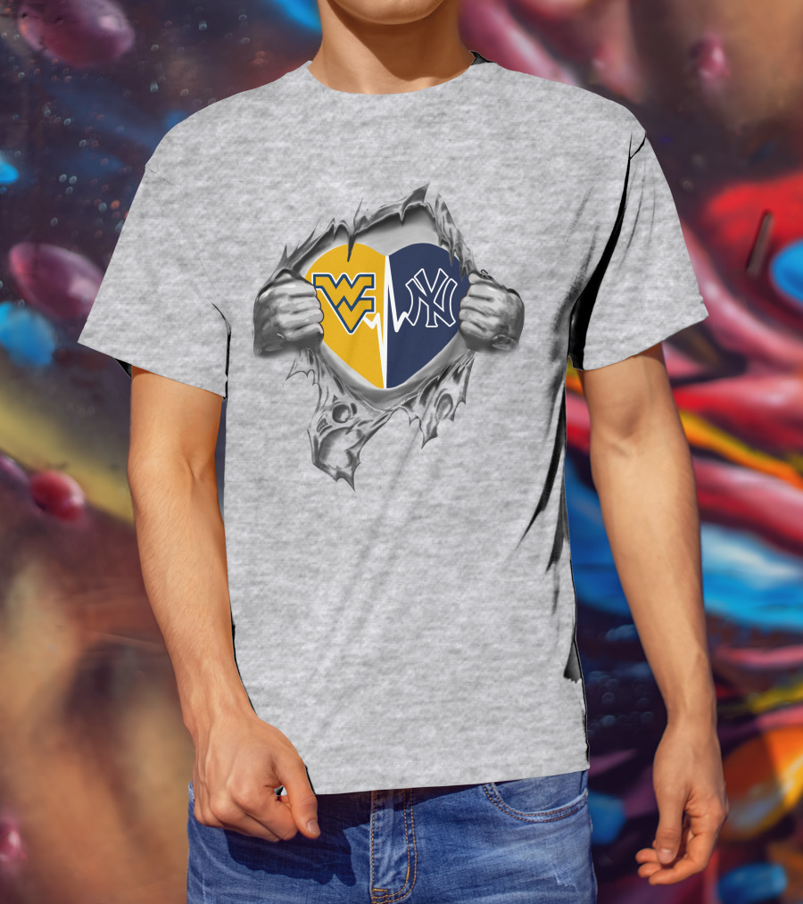 Yankees West Virginia Mountaineers Heart Logo Fusion T-Shirt