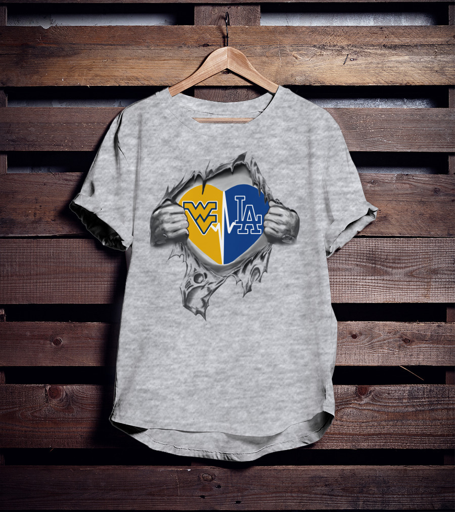 West Virginia Mountaineers La Dodgers Heart Logo Combination T-Shirt