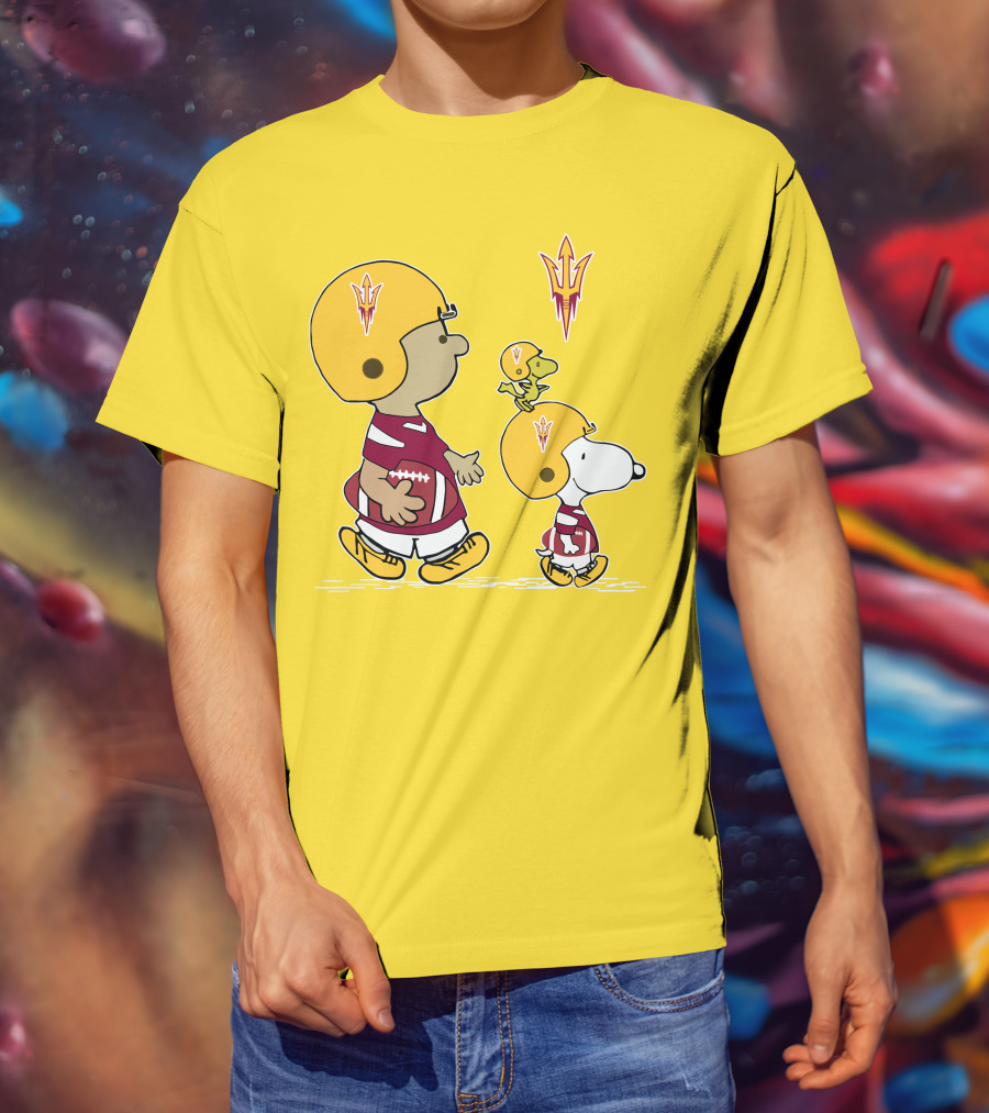 Arizona State Sun Devils Peanuts Football Players Charlie Brown Snoopy Woodstock T-Shirt