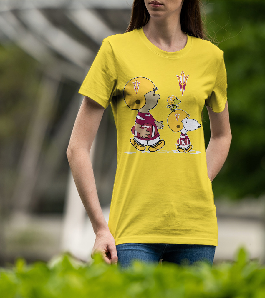 Arizona State Sun Devils Peanuts Football Players Charlie Brown Snoopy Woodstock T-Shirt