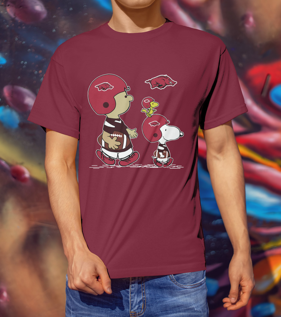 Arkansas Razorbacks Snoopy Football Peanuts Characters With Helmets T-Shirt