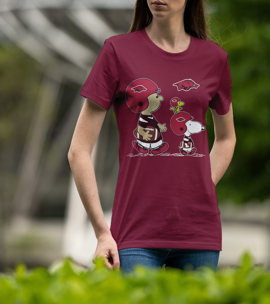 Arkansas Razorbacks Snoopy Football Peanuts Characters With Helmets T-Shirt