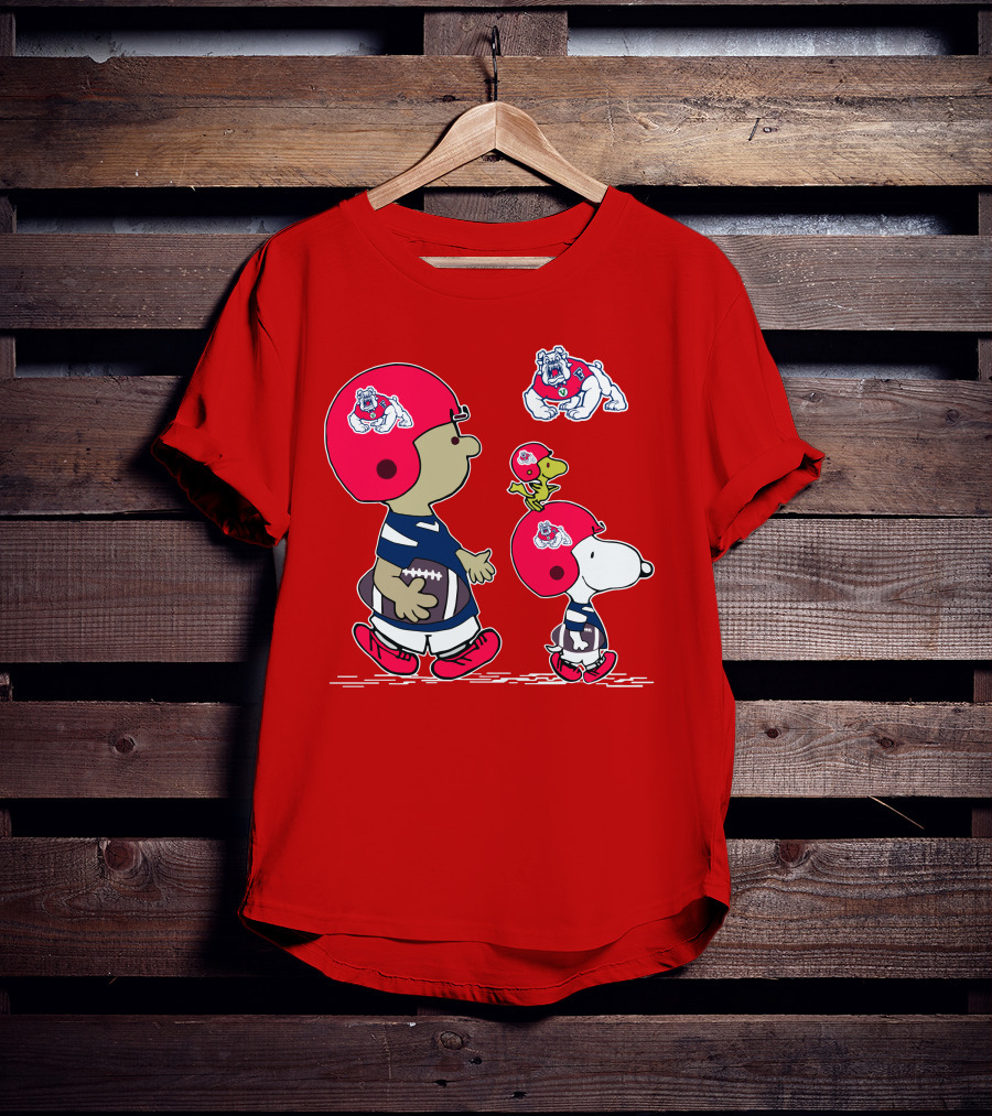 Fresno State Snoopy And Woodstock Football Bulldogs Kids T-Shirt