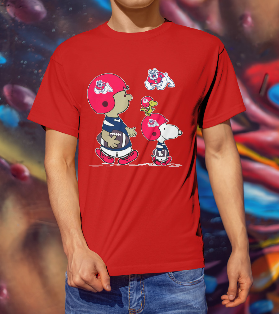 Fresno State Snoopy And Woodstock Football Bulldogs Kids T-Shirt