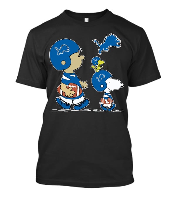 Lions Snoopy Woodstock Football Charlie Brown Helmet Rugby Peanuts Characters NFL T-Shirt