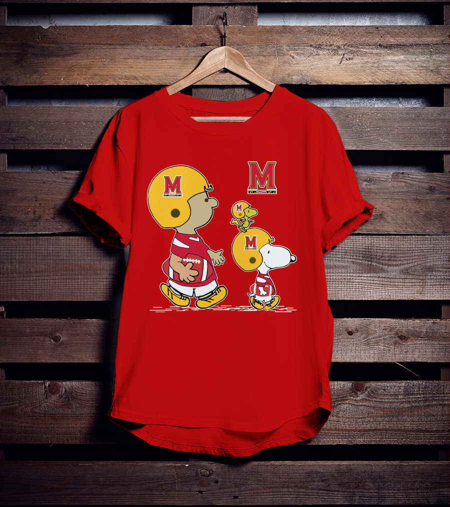 Maryland Terrapins Snoopy And Woodstock Football Fan Gear T-Shirt