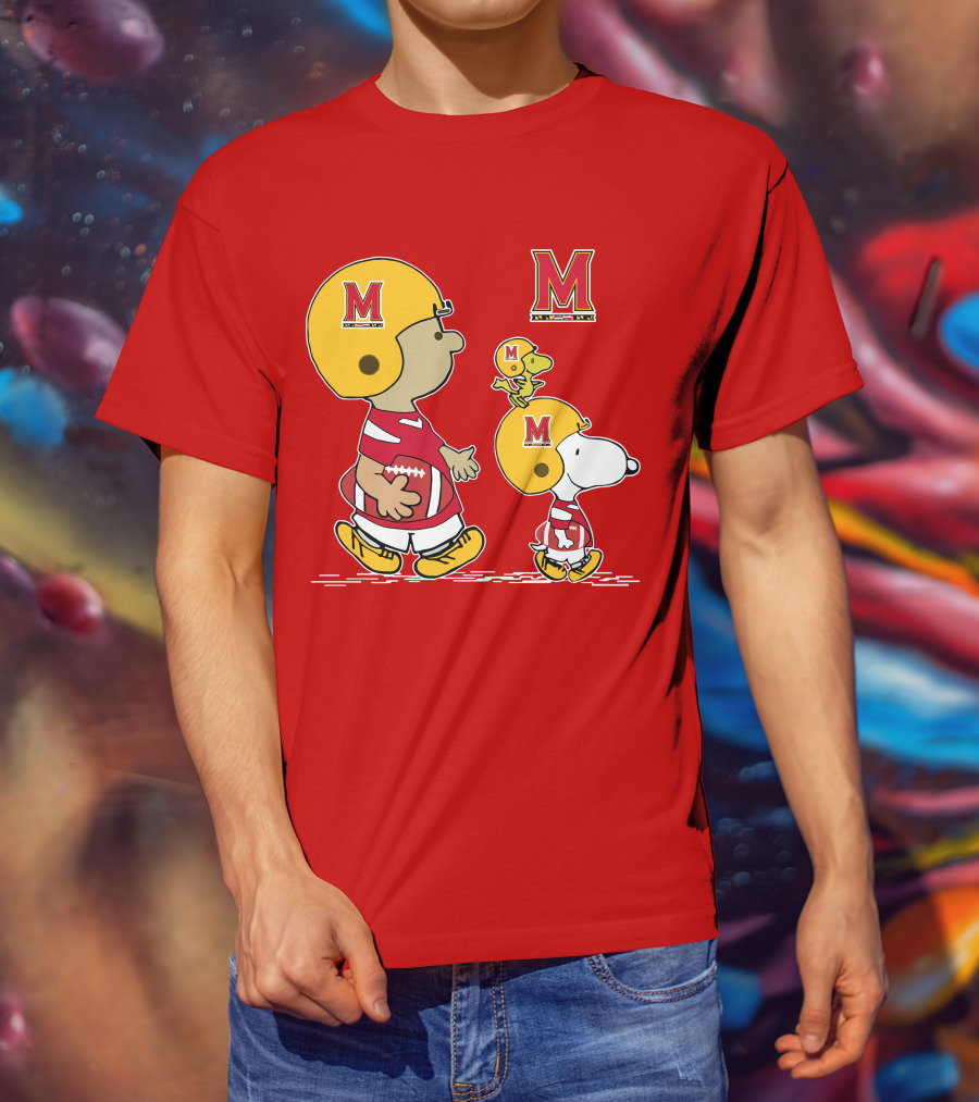 Maryland Terrapins Snoopy And Woodstock Football Fan Gear T-Shirt
