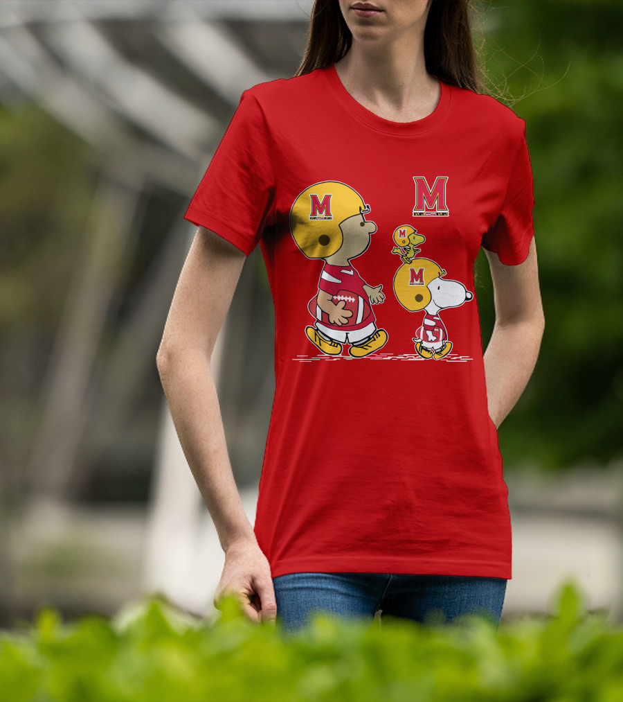 Maryland Terrapins Snoopy And Woodstock Football Fan Gear T-Shirt
