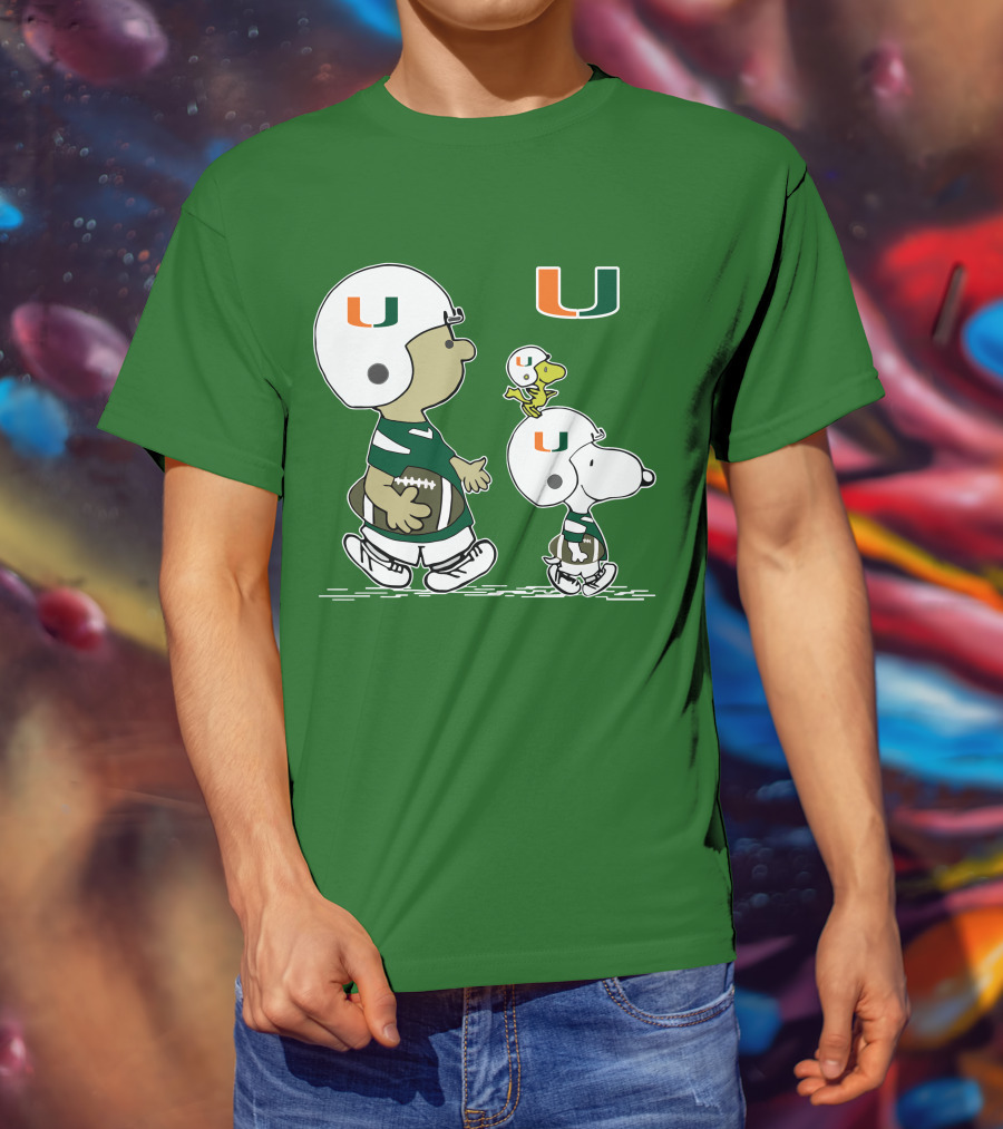 Miami Hurricanes Snoopy And Woodstock Football Helmets Peanuts Comic T-Shirt
