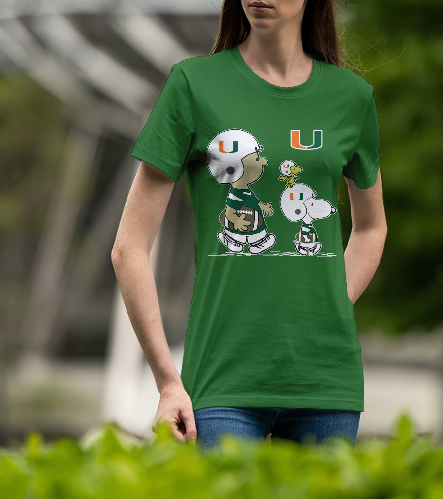 Miami Hurricanes Snoopy And Woodstock Football Helmets Peanuts Comic T-Shirt