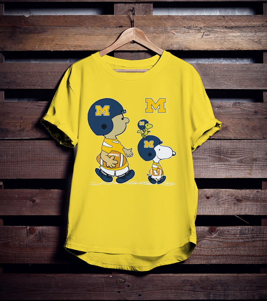 Michigan Wolverines Snoopy Woodstock Football Fan Team Spirit Peanuts Style T-Shirt