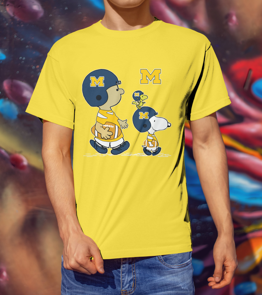 Michigan Wolverines Snoopy Woodstock Football Fan Team Spirit Peanuts Style T-Shirt
