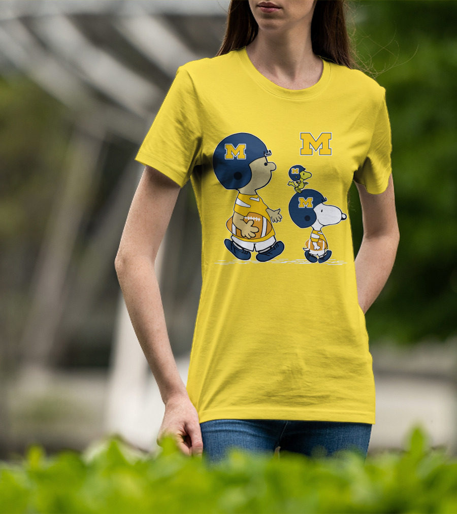 Michigan Wolverines Snoopy Woodstock Football Fan Team Spirit Peanuts Style T-Shirt