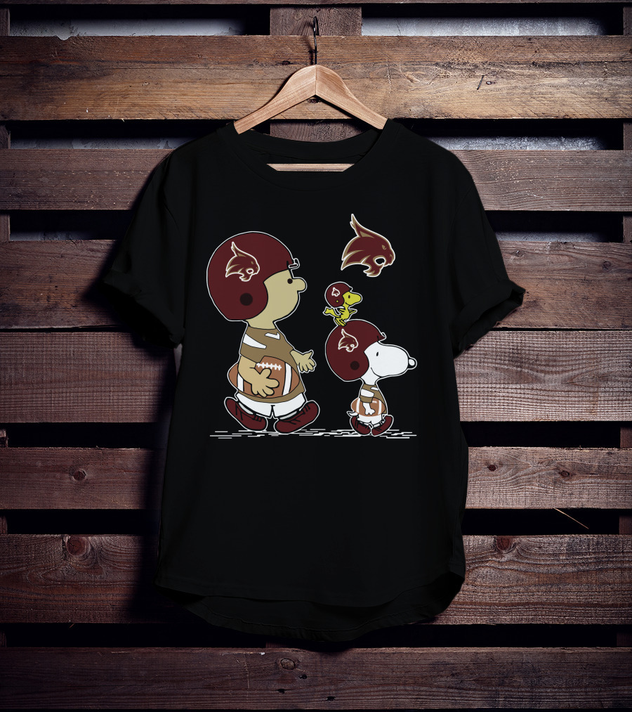 Texas State University Bobcats Snoopy And Woodstock Football T-Shirt