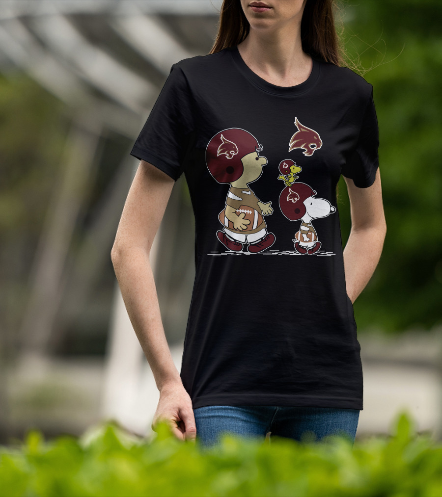 Texas State University Bobcats Snoopy And Woodstock Football T-Shirt