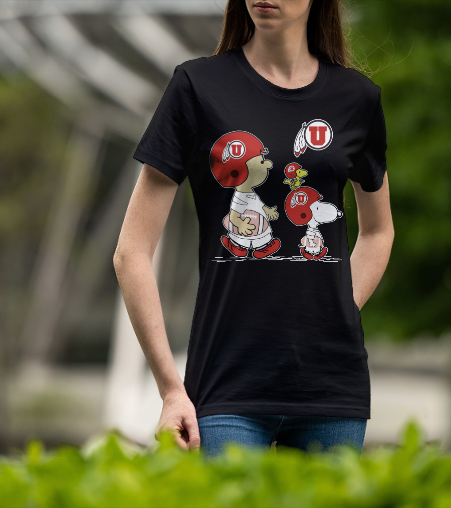 Utah Utes Snoopy And Woodstock Football Helmets T-Shirt