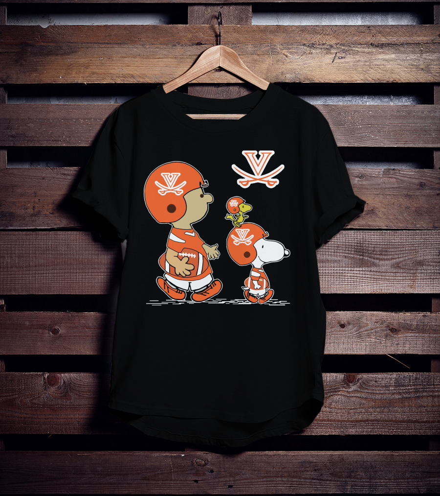 Virginia Cavaliers Peanuts Football Helmet Snoopy Woodstock T-Shirt