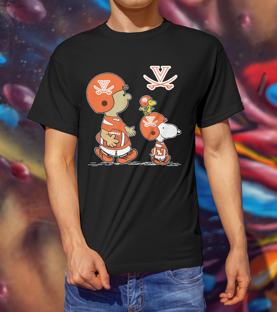 Virginia Cavaliers Peanuts Football Helmet Snoopy Woodstock T-Shirt