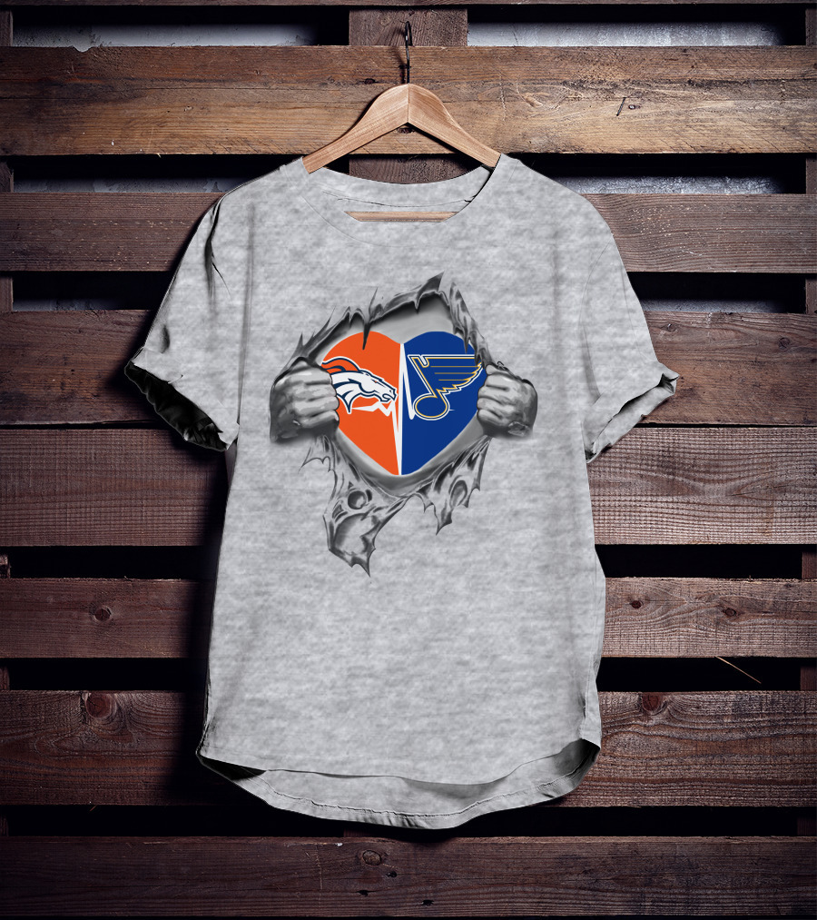Broncos St. Louis Blues Heart Logo Combination T-Shirt