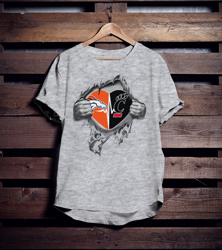 Broncos Bearcats Heart Logo With Tribal Hands T-Shirt