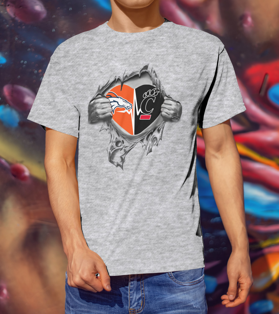 Broncos Bearcats Heart Logo With Tribal Hands T-Shirt