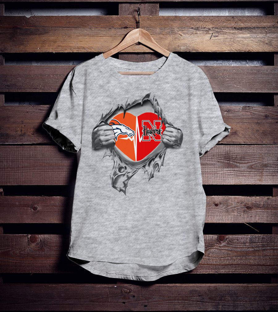 Broncos Huskers Heart T-Shirt