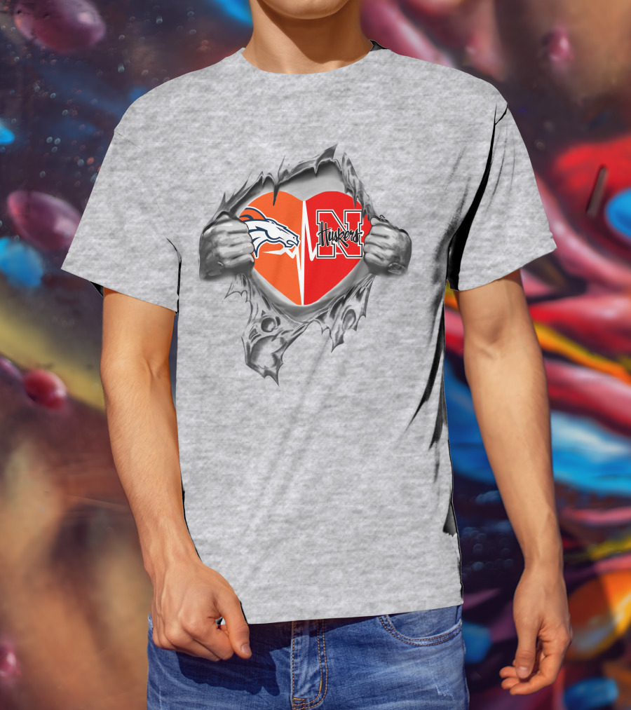 Broncos Huskers Heart T-Shirt