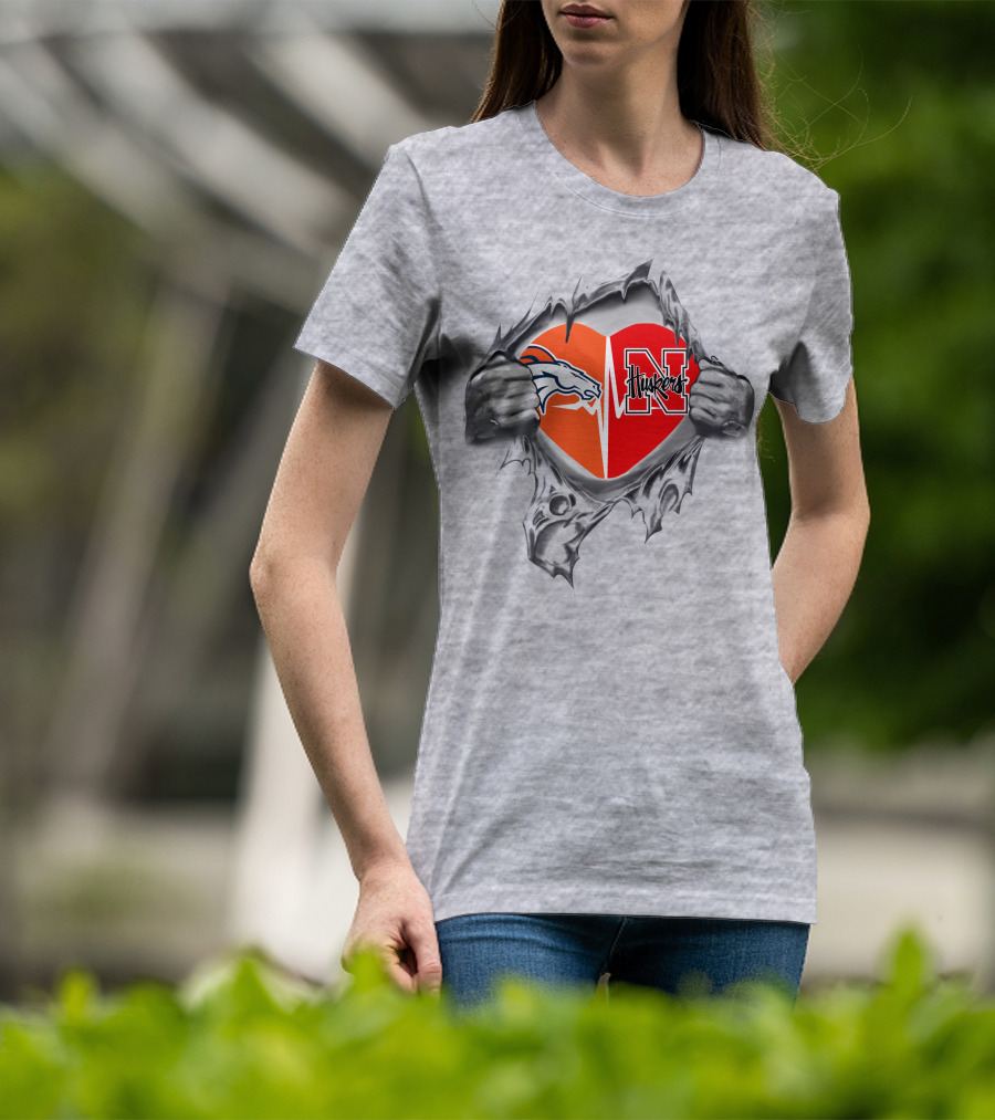 Broncos Huskers Heart T-Shirt
