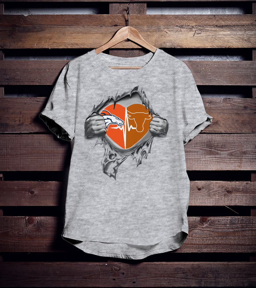 Broncos Longhorn Split Heart Peel T-Shirt