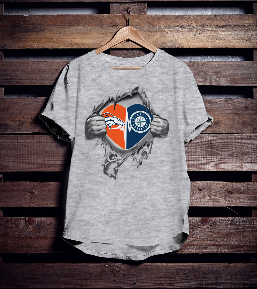 Broncos Mariners Heart Passion Broncos Logo Seattle Mariners Emblem T-Shirt